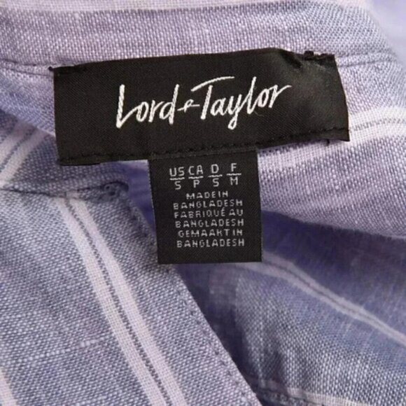 Lord & Taylor 100% Linen Striped Split Neck  Top Blue White Small - Picture 6 of 7